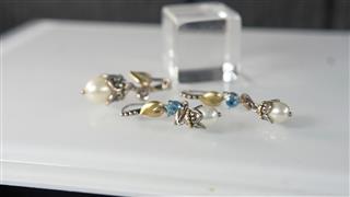 Barbara Bixby 925 Sterling 18K Gold Blue Topaz Pearl Pendant Earrings Set